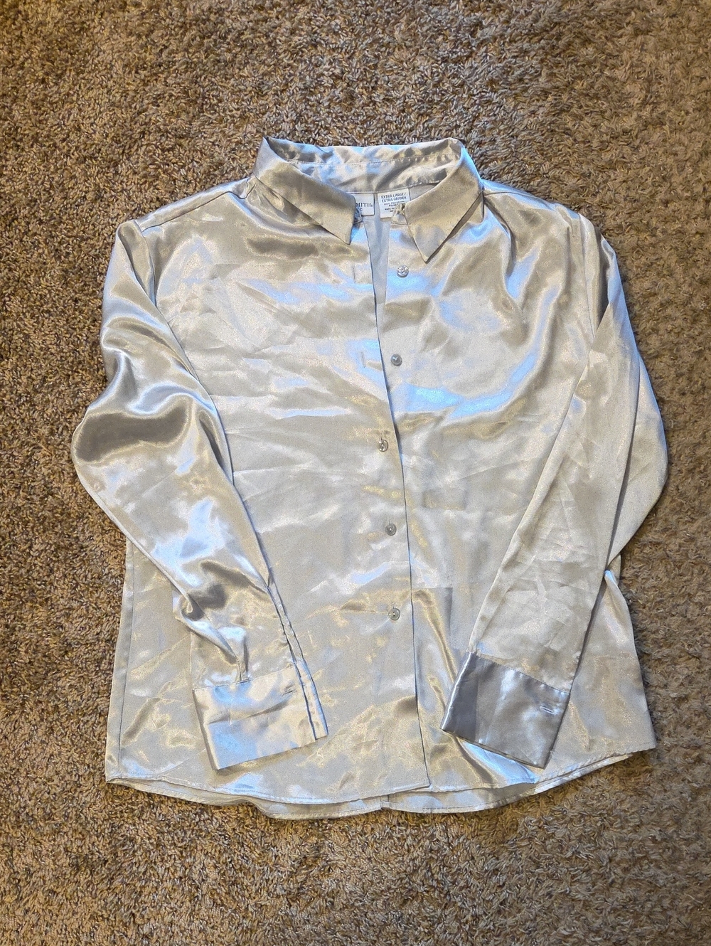 Jaclyn Smith Silver Satin Button-Up Blouse